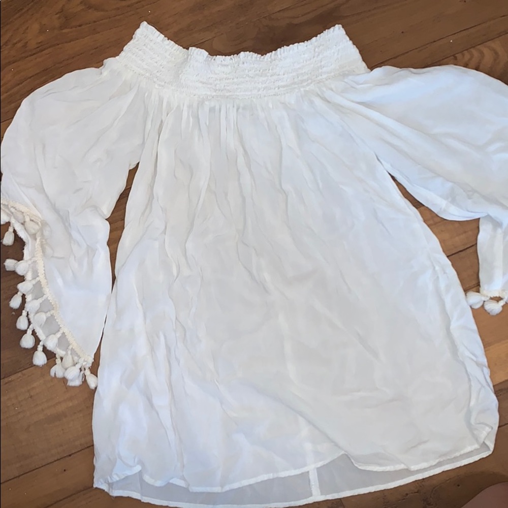 White Off-The-Shoulder Karlie Top with Tassles